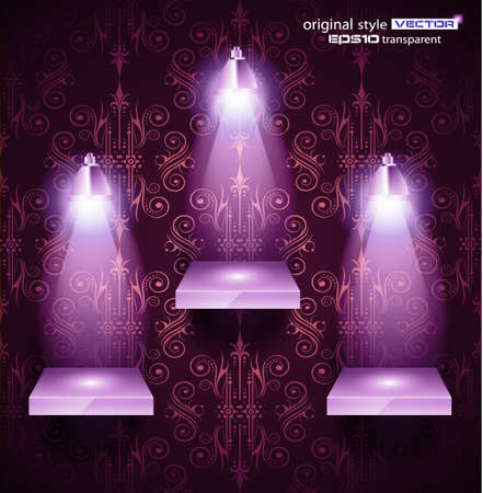 Shelf with LED spotlights with delicate look on a grey gradeientwallpaper. Shadows are transparent.のイラスト素材