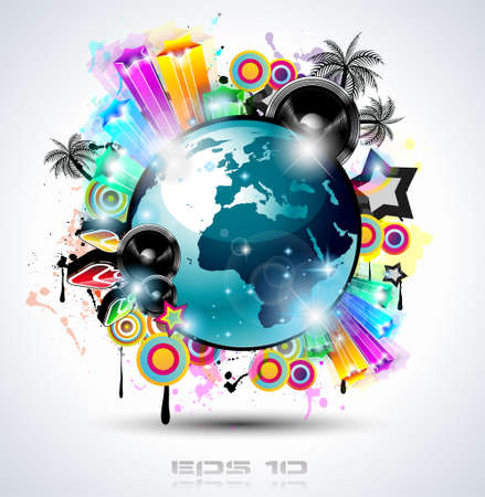 Music Club background for disco dance international event with a lot of design elements. Ideal for posters, flyers and advertising panels.のイラスト素材