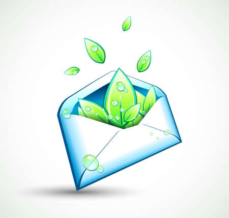 Ecology green background for eco friendly covers or brochures, with colorful leaves and water dropsのイラスト素材