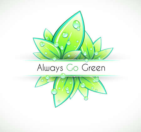 Ecology green background for eco friendly covers or brochures, with colorful leaves and water dropsのイラスト素材