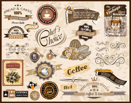 Premium quality collection of Vintage Restaurant, Coffee and food & co labels with different styles and space for text.のイラスト素材