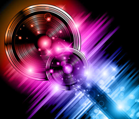 Magic Star Lights Disco flyer with 2 speaker and a lot of shiny stars. Ideal for Clud flyers or disk jokey presentation posters.のイラスト素材