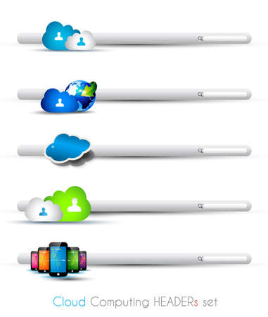Cloud Computing themed headers or footers to use for technology modern web design or blog templatesのイラスト素材