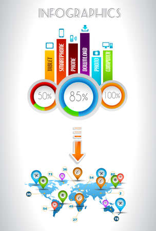 Infographic elements - set of paper tags, technology icons, cloud cmputing, graphs, paper tags, arrows, world map and so on. Ideal for statistic data display.