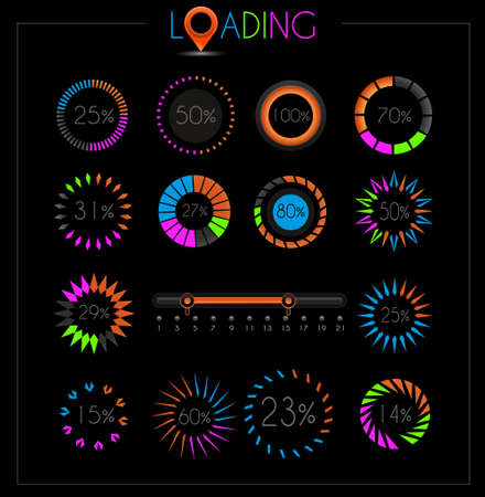 Set of Loading design elements - a lot of different styles with space for percentageのイラスト素材