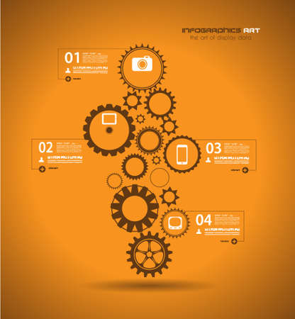Infographic design template with gear chain. Ideal to display information, ranking and statistics with orginal and modern style.のイラスト素材