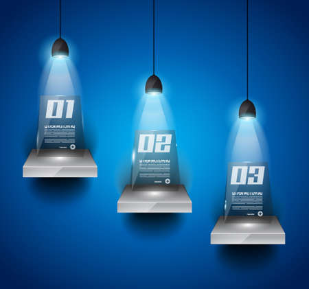 Infographic design template with glass surfaces.and spotlights. Ideal to display information, ranking and statistics with orginal and modern style.のイラスト素材