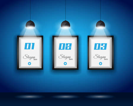 Elegant infographics design template with shopfront elements. lamp with directional spot lights and panel to past your products.のイラスト素材