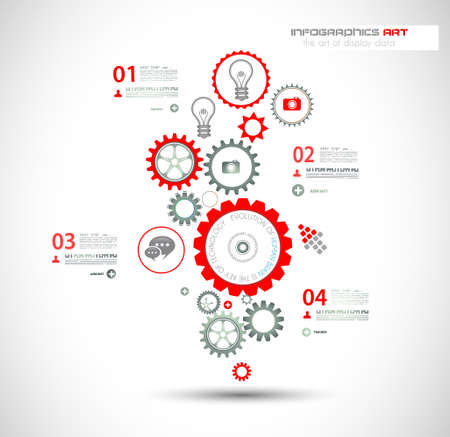 Infographic design template with gear chain. Ideal to display information, ranking and statistics with orginal and modern style.