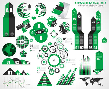 Infographic elements - set of paper tags, technology icons, cloud cmputing, graphs, paper tags, arrows, world map and so on. Ideal for statistic data display.のイラスト素材