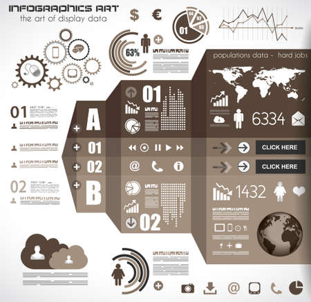 Infographic elements - set of paper tags, technology icons, cloud cmputing, graphs, paper tags, arrows, world map and so on. Ideal for statistic data display.のイラスト素材