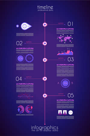 Timeline to display your data in order with Infographic elements technology icons,  graphs,world map and so on. Ideal for statistic data display.のイラスト素材
