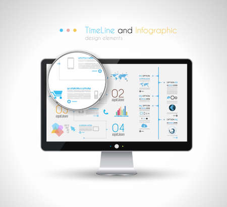 Timeline design in a modern HD screen computer: Web and Infographics theme.のイラスト素材