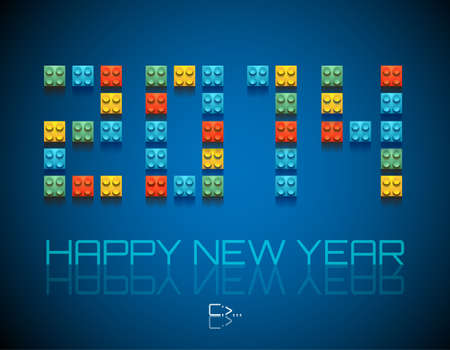 2014 Happy New Year with colorful plastic blocks with shadows 