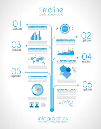 Timeline to display your data in order with Infographic elements technology icons,  graphs,world map and so on. Ideal for statistic data display.のイラスト素材