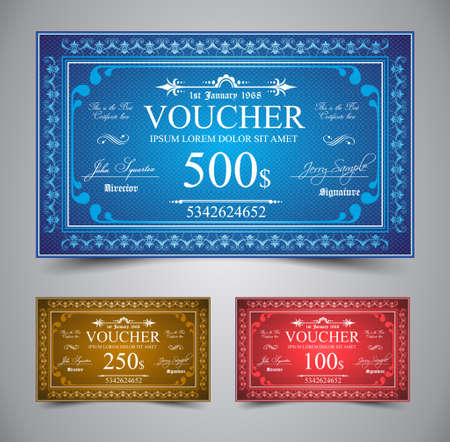 Elegant Voucher Design for 500, 250 or 100 dollars payment.のイラスト素材
