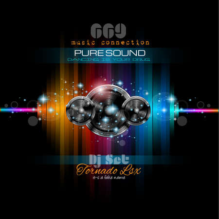 Music Themed background to use for Disco Club Flyers with a lot of abstract design elements, high contrast colors and space for textのイラスト素材