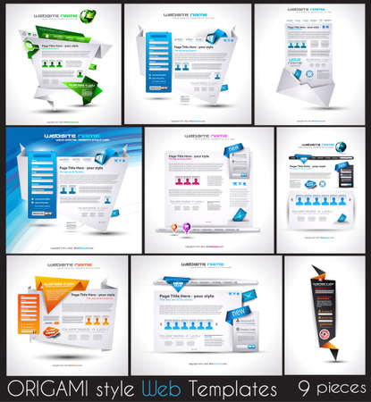 Original Style Website Templates with Origami Style. 9 full sites with a lot of design elements, shadows and high contrast colors.のイラスト素材