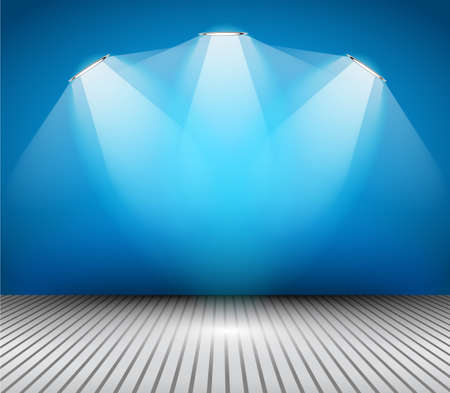 Modern interior art gallery frame design with spotlights. Shelf, spotlight with directional light, delicate shadows and clean background.のイラスト素材