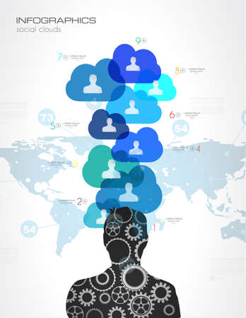 Social Media and Cloud concept Infographic background with a lot of icons for seo, advertising banners, cover materials or branding brochuresのイラスト素材