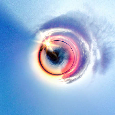 Abstract globe with beach and city skyline at sunset!の素材