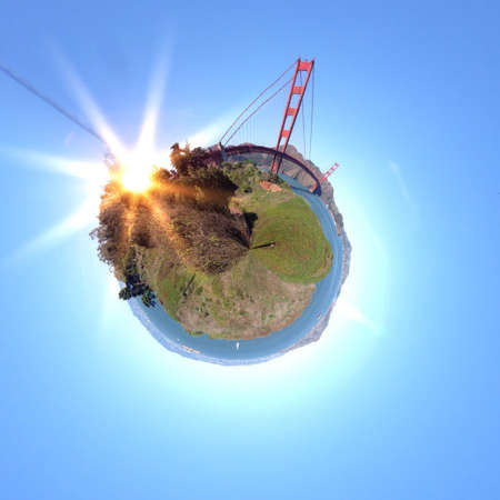 Abstract globe the san francisco golden gate at sunsetの素材