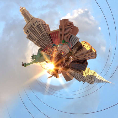 Abstract globe with Las Vegas city skyline at sunset!の素材