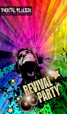 PArty Club Flyer for Music event with Explosion of colors. Includes a lot of music themes elements and a lot of space for text.のイラスト素材