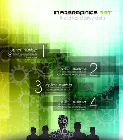 Infographic design template with man and gears. Idea to display information, ranking and statistics with orginal and modern styleのイラスト素材