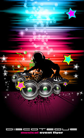 PArty Club Flyer for Music event with Explosion of colors. Includes a lot of music themes elements and a lot of space for text.のイラスト素材