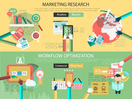 Icon Flat UI designs for marketing research and wrkflow optimization, teamwork project planning, brainstorming , productive chain and business supplyのイラスト素材