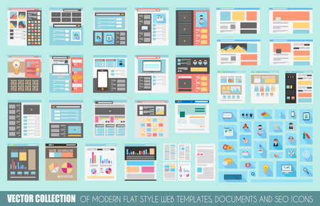 Mega Collection of Flat Style Website templates, Sheets, Icons, Social Network layouts, generic blogs, video portals and so on.のイラスト素材
