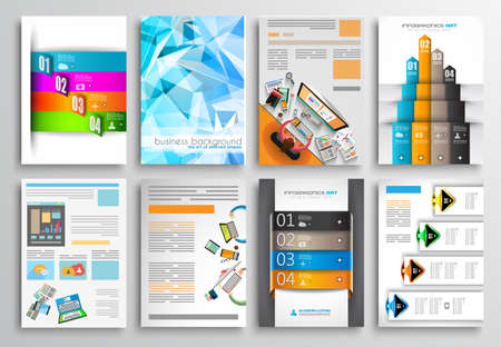 Set of Flyer Design, Web Templates. Brochure Designs, Technology Backgrounds. Mobile Technologies, Infographic  ans statistic Concepts and Applications covers.のイラスト素材