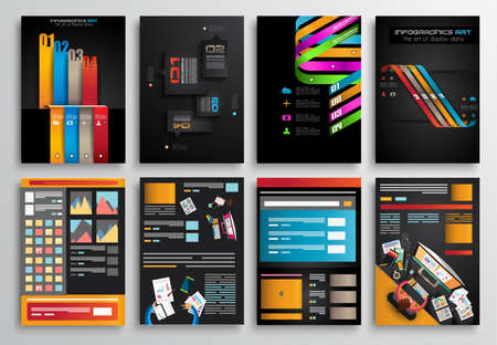Set of Flyer Design, Web Templates. Brochure Designs, Technology Backgrounds. Mobile Technologies, Infographic  ans statistic Concepts and Applications covers.のイラスト素材