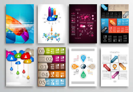 Set of Flyer Design, Web Templates. Brochure Designs, Technology Backgrounds. Mobile Technologies, Infographic  ans statistic Concepts and Applications covers.のイラスト素材