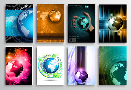 Set of Flyer Design, Web Templates. Brochure Designs, Technology Backgrounds. Mobile Technologies, Infographic  ans statistic Concepts and Applications covers.のイラスト素材