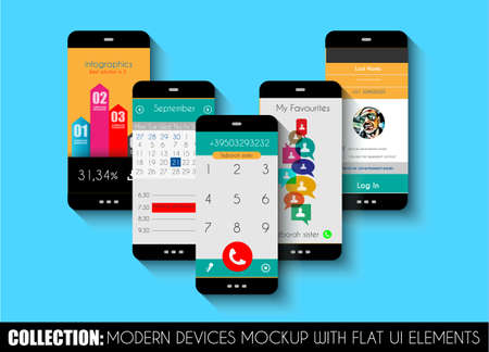 Set of Touch Screens mockup, Web Templates. Brochure Designs, Technology Backgrounds. Mobile Technologies, Infographic  ans statistic Concepts and Applications covers.のイラスト素材