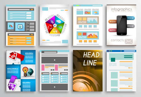 Set of Flyer Design, Web Templates. Brochure Designs, Technology Backgrounds. Mobile Technologies, Infographic  ans statistic Concepts and Applications covers.のイラスト素材