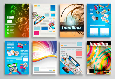 Set of Flyer Design, Web Templates. Brochure Designs, Technology Backgrounds. Mobile Technologies, Infographic  ans statistic Concepts and Applications covers.のイラスト素材