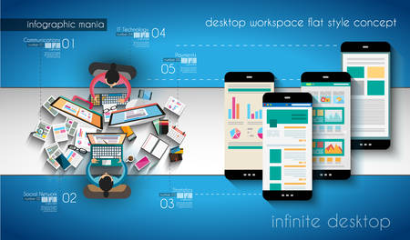 Infographic template with flat UI icons for ttem ranking. Ideal to use for marketing studies display, features ranking, strategy illustrations, seo optimization and social media.のイラスト素材
