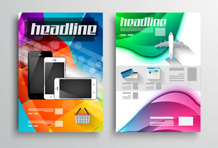 Set of Flyer Design, Web Templates. Brochure Designs, Technology Backgrounds. Mobile Technologies, Infographic  ans statistic Concepts and Applications covers.のイラスト素材