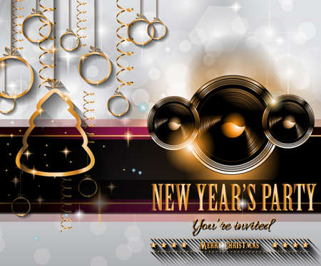 2015 New Year's Party Flyer design for nigh clubs event with festive Christmas themed elements and space for your text.のイラスト素材