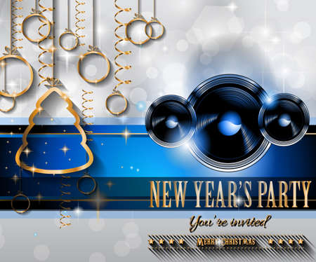 2015 New Year's Party Flyer design for nigh clubs event with festive Christmas themed elements and space for your text.のイラスト素材