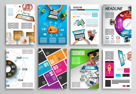 Set of Flyer Design, Web Templates. Brochure Designs, Technology Backgrounds. Mobile Technologies, Infographic  ans statistic Concepts and Applications covers.のイラスト素材