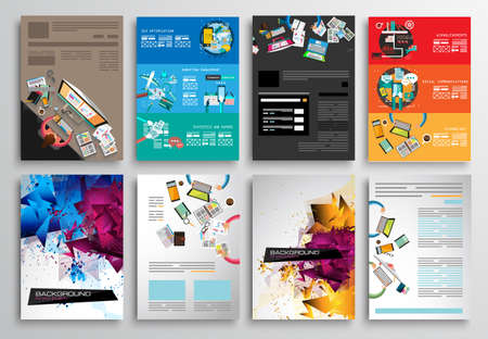 Set of Flyer Design, Web Templates. Brochure Designs, Technology . Mobile Technologies, Infographic  ans statistic Concepts and Applications covers.のイラスト素材