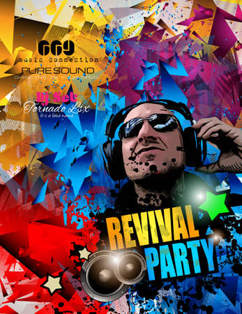 Disco Night Club Flyer layout with DJ shape and music themed elements to use for Event Poster, Club advertisement, Night Contest promotions and Invitations.のイラスト素材