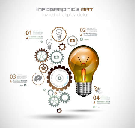 Infographic Layout for Brainstorming Concept background with graphs sketches. A lot of hand drawn infographics and related design elements are included plus 3D glossy lamp.のイラスト素材