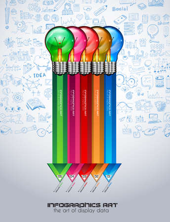 Infographic Layout for Brainstorming Concept background with graphs sketches. A lot of hand drawn infographics and related design elements are included plus 3D glossy lamp.のイラスト素材