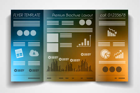Vector tri fold brochure template design or flyer layout to use for business applications, magazines, advertising, product sheets, item notes, event flyers or meeting invitations.のイラスト素材