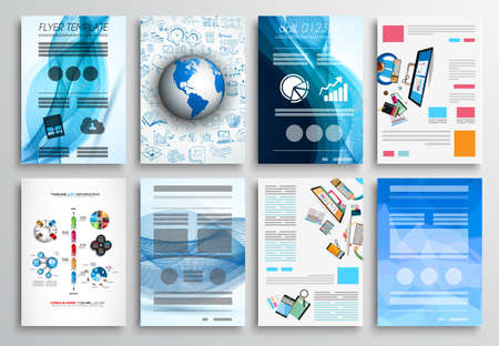 Set of Flyer Design, Infographics. Brochure Designs, Technology Backgrounds. Mobile Technologies, Web Templates and statistic Concepts and Applications covers.のイラスト素材